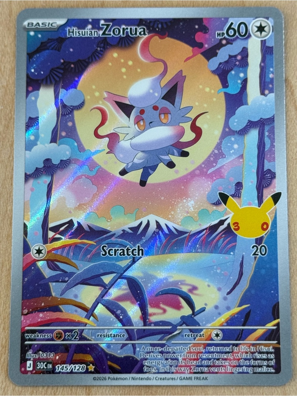 Hisuian Zorua 145/128 Me: 30th Celebration Holo